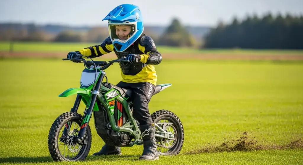 Beginner learning throttle control on electric dirt bike