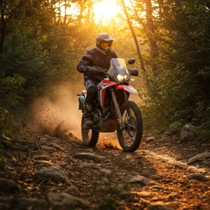 Dual-Sport Motorcycle in Rugged Off-Road Terrain
