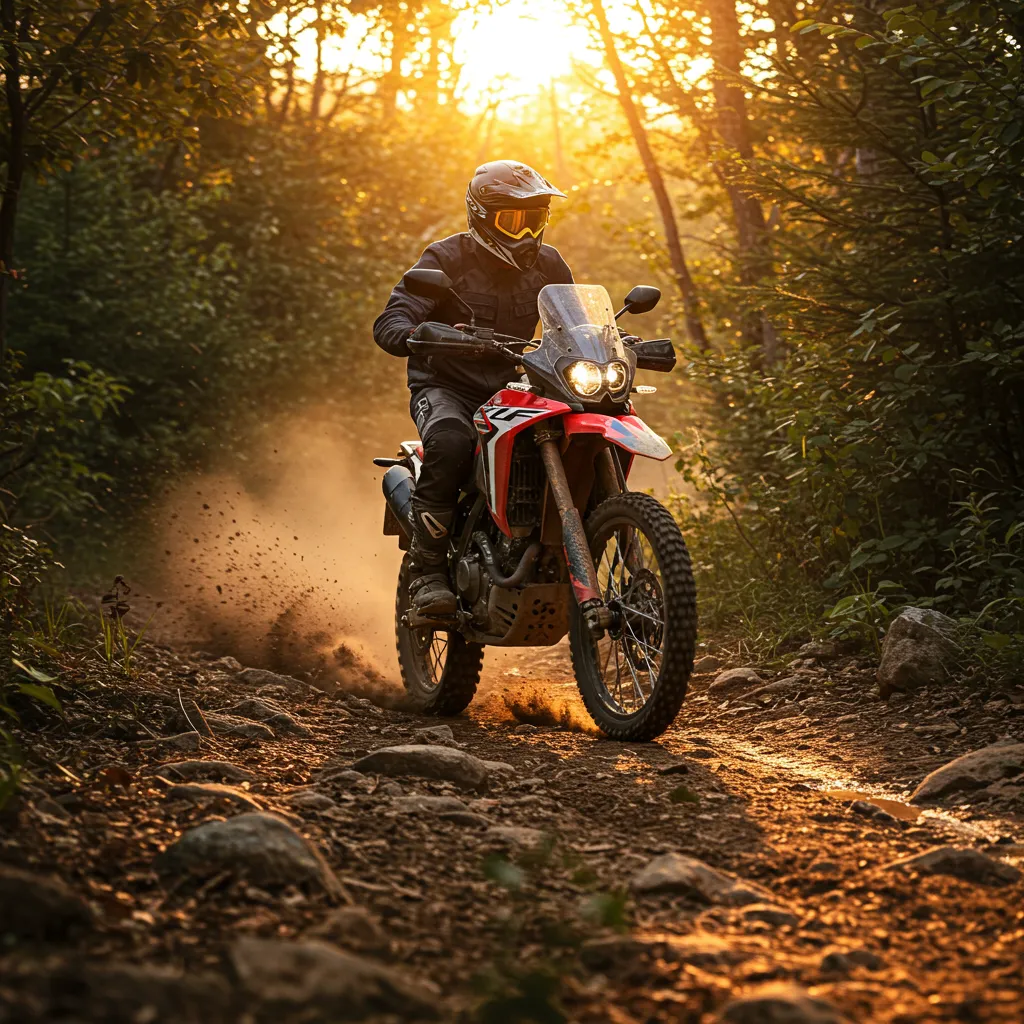 Dual-Sport Motorcycle in Rugged Off-Road Terrain