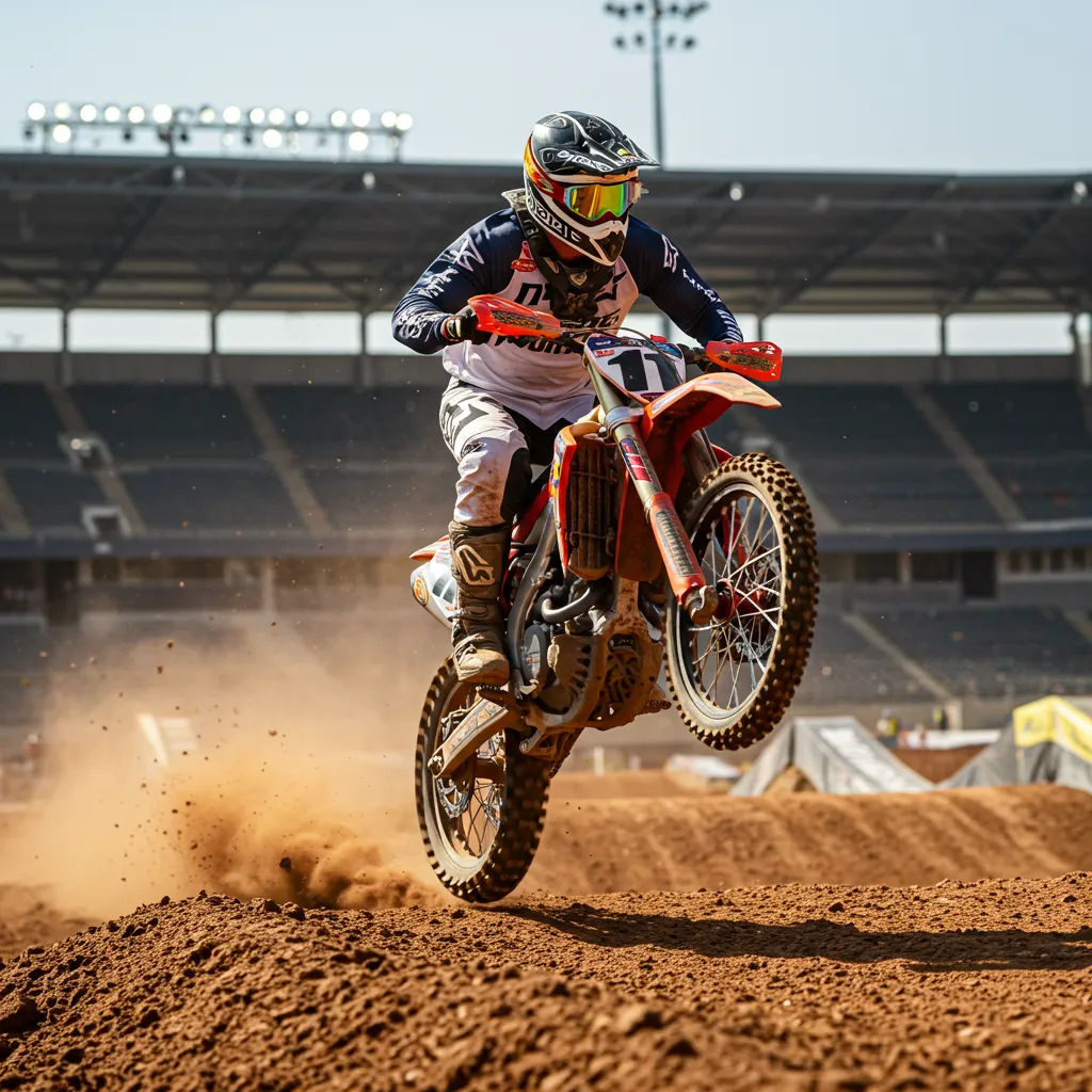 Motocross Bike Mid Jump on a Race Track