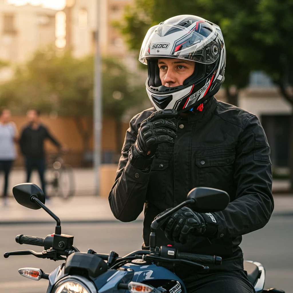 arai corsair x helmet placed on a motorcycle
