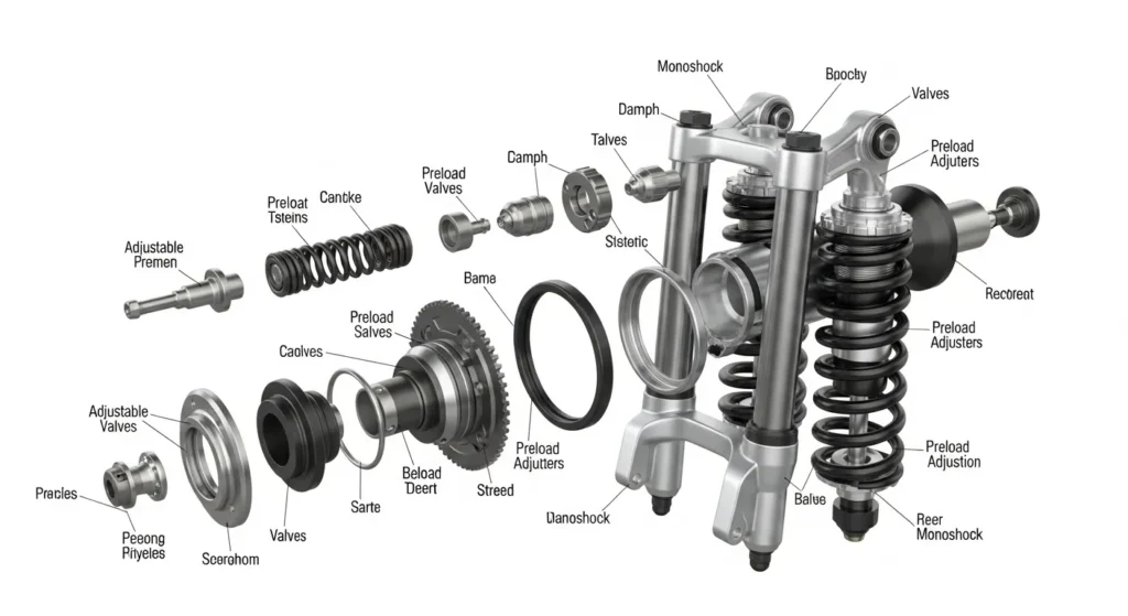 Exploded View of Motorcycle Fork and Shock