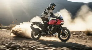 2025 Harley Pan America 1250 Special kicking up dust on a rocky trail