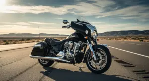 2025 Indian Chieftain PowerPlus showcased on an open American highway during launch.