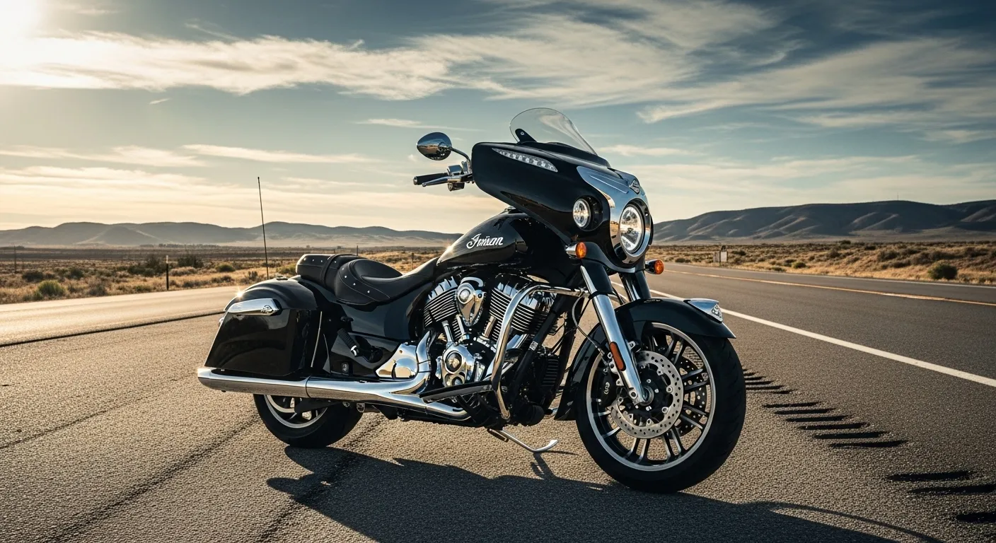 2025 Indian Chieftain PowerPlus showcased on an open American highway during launch.