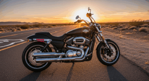 2026 Harley-Davidson Street 500 concept parked on Route 66 at sunset, symbolizing the rumored comeback