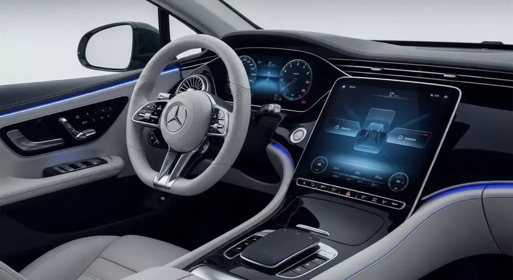 Close-up of 2026 Mercedes-Benz EQE interior
