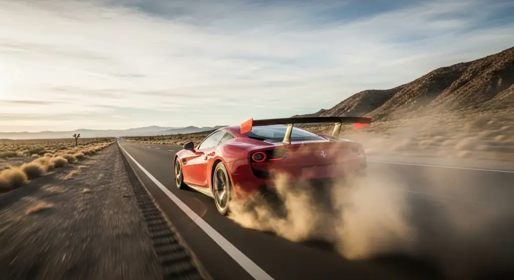 Ferrari SC40 accelerating on desert highway