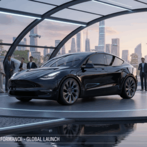 2026 Tesla Model Y Performance in situ, stylish outdoor showcase, trending launch photo