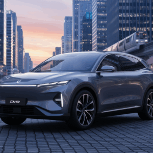 "Leapmotor D19 electric SUV showcased outdoors, sleek and futuristic design"