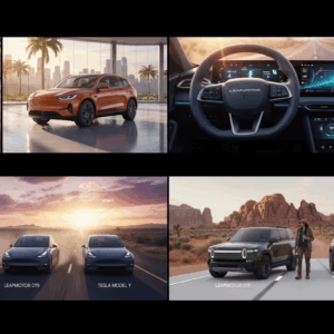 Leapmotor D19 electric SUV showcased outdoors in metallic silver under warm sunset light