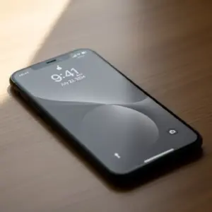 Light Phone III on a wooden table, soft daylight, minimalist flat-lay, neutral tones, USA launch photo style