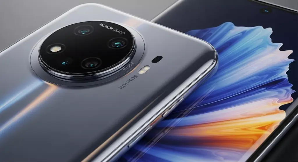 Macro shots of the Magic 8 Pro body lines, camera island, and curved display