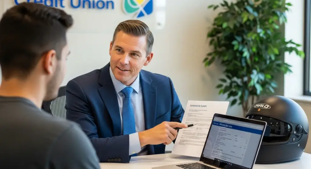 Motorcycle loan discussion at a credit union