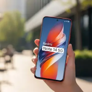 Redmi Note 14 5G in situ, stylish outdoor showcase, trending launch photo