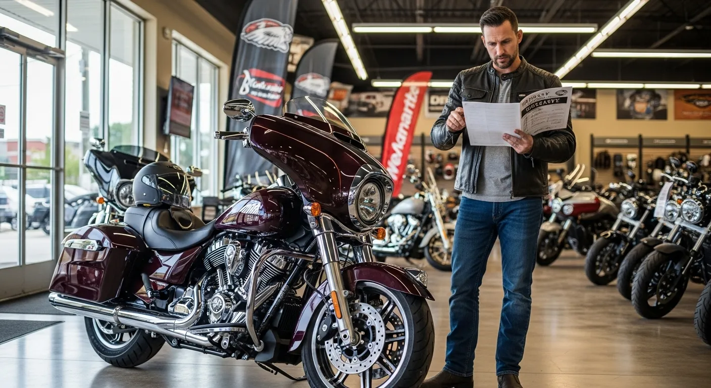 Rider considering extended motorcycle warranty at dealership