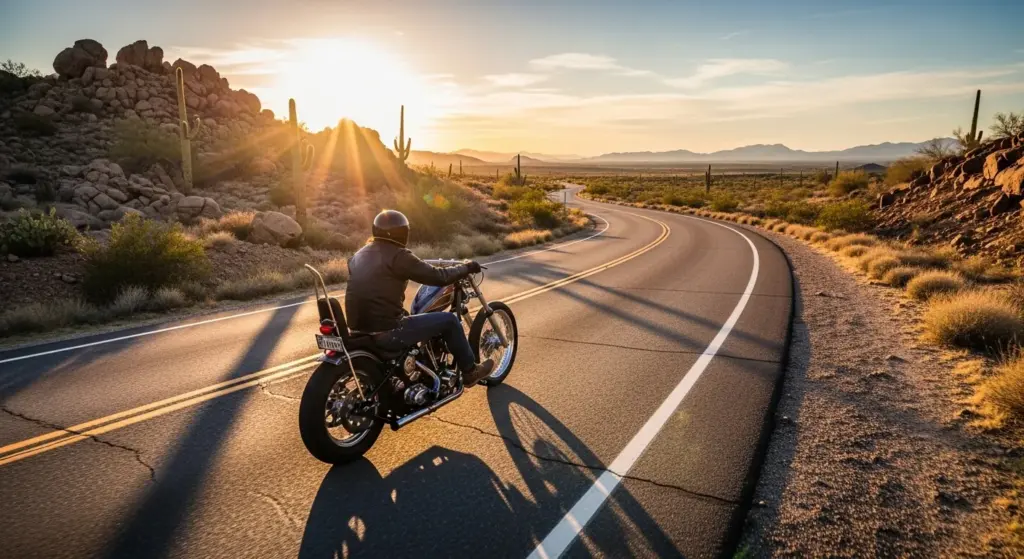 Rider cruising open road symbolizing worry-free ownership