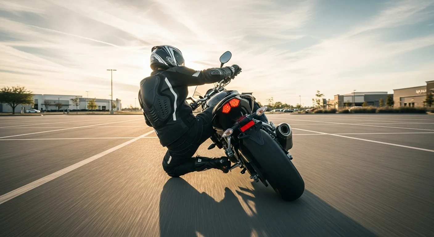 Rider practicing countersteering safely