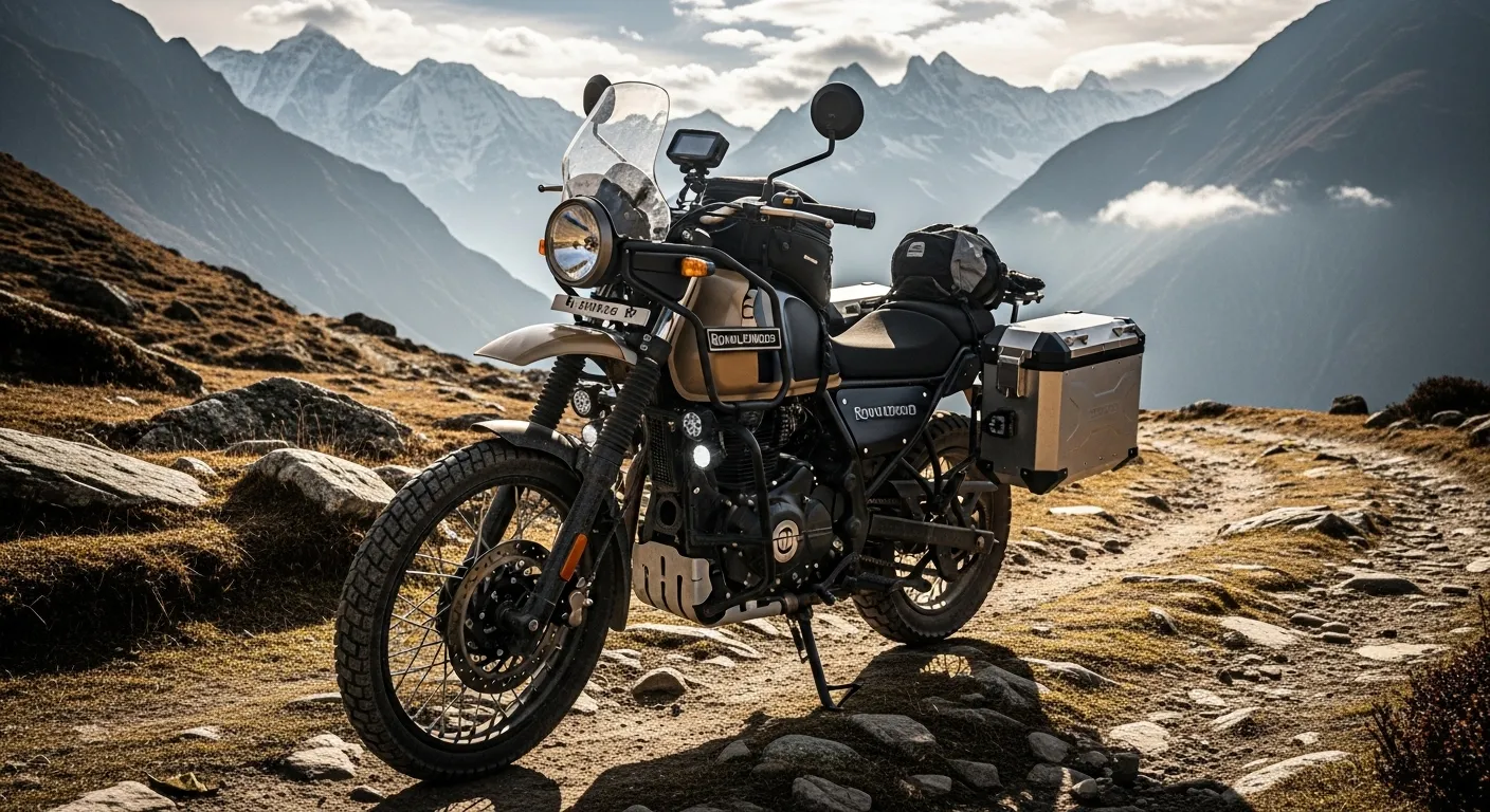 Royal Enfield Himalayan 750 adventure bike in mountains
