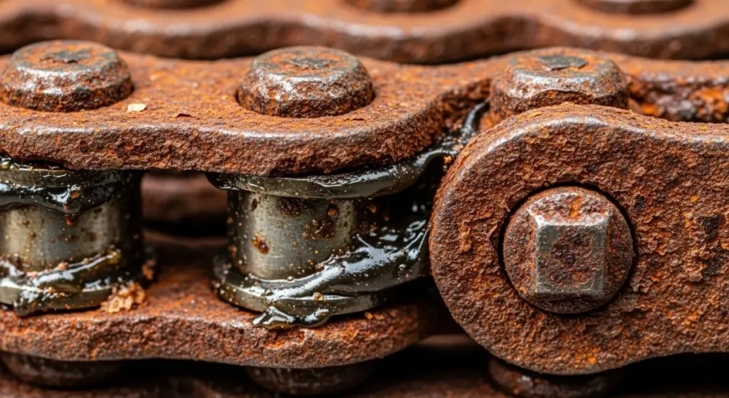 Rust and wear on motorcycle chain links