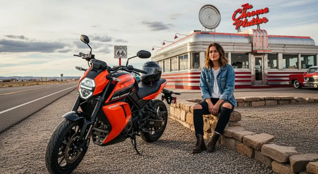 Young American rider with 2026 Harley-Davidson Sprint on Route 66, representing new generation of Harley fans