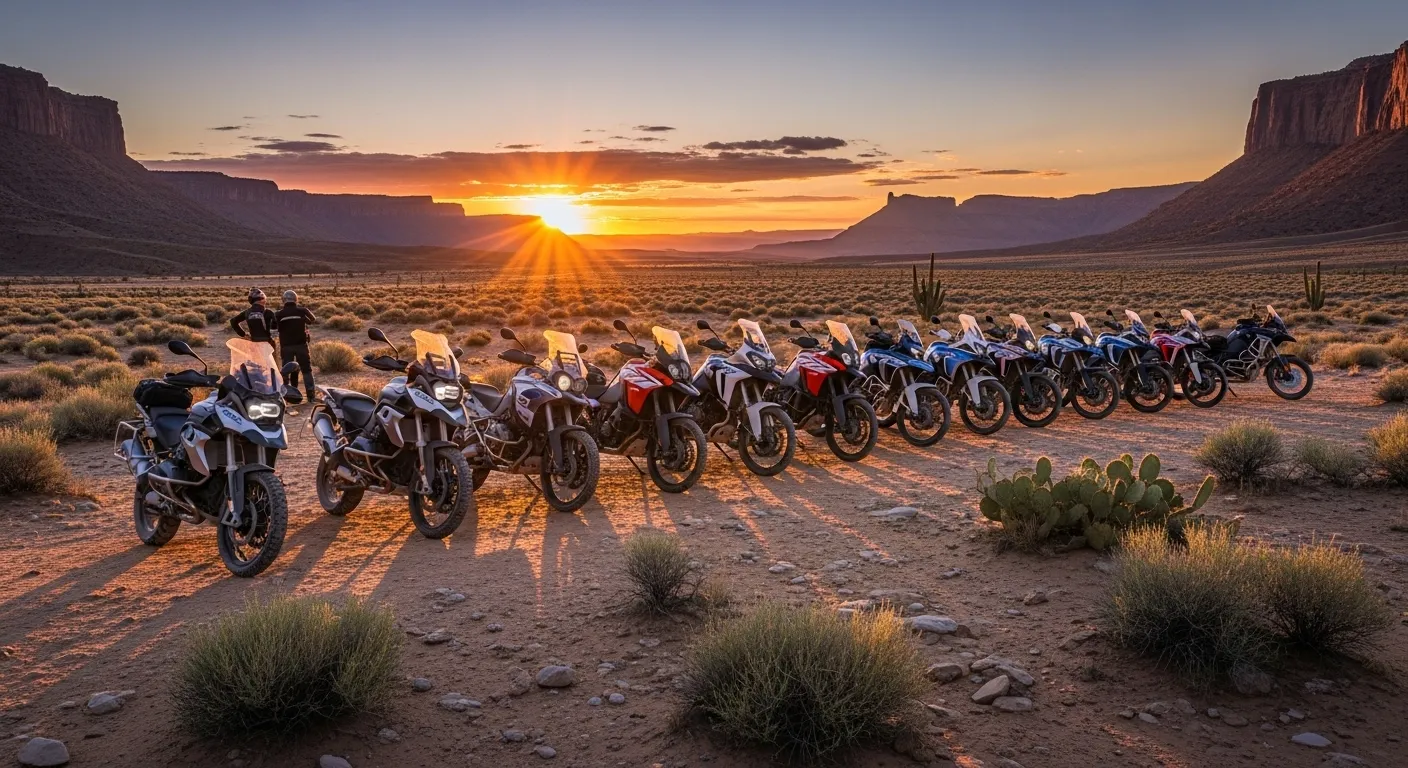 adventure bikes in desert landscape