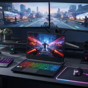 ASUS ROG Strix SCAR 18 (2025) in a dramatic gaming-desk setup