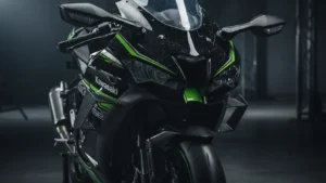 Close-up shot of ZX-10R winglets and redesigned fairing
