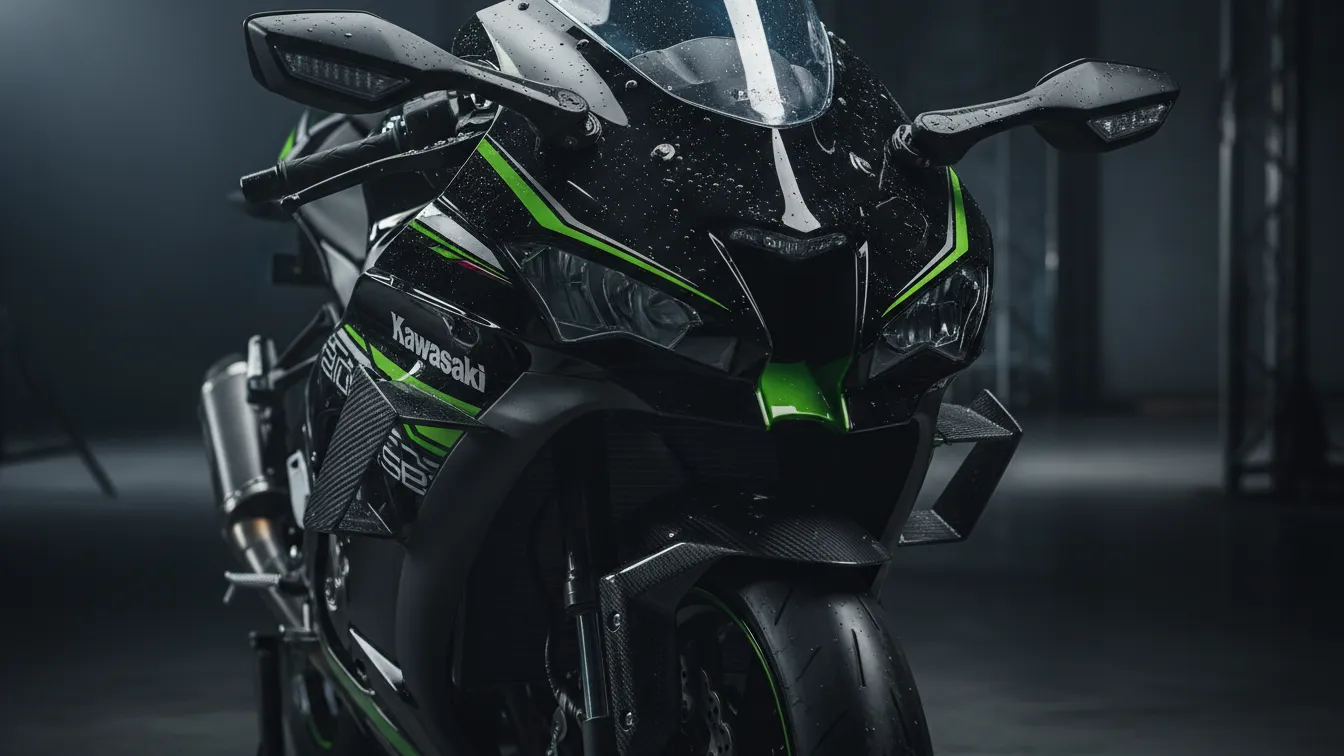 Close-up shot of ZX-10R winglets and redesigned fairing
