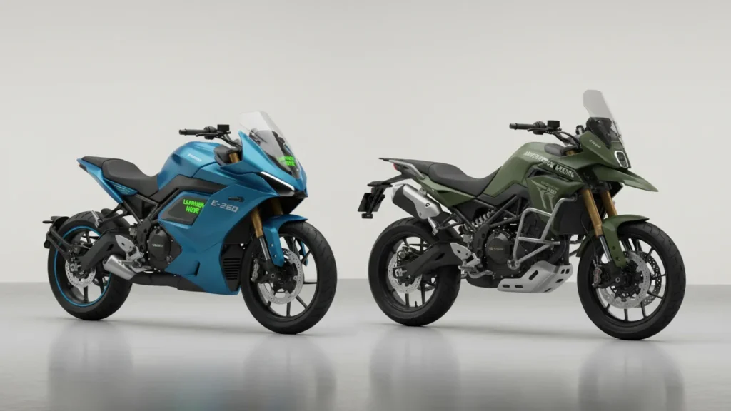 Side-by-side comparison of two 2026 beginner motorcycles on a plain background
