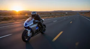 fuel-efficient motorcycle on a long, open American highway