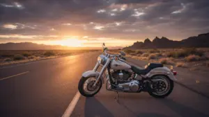 Harley-Davidson motorcycle parked on an open American highway